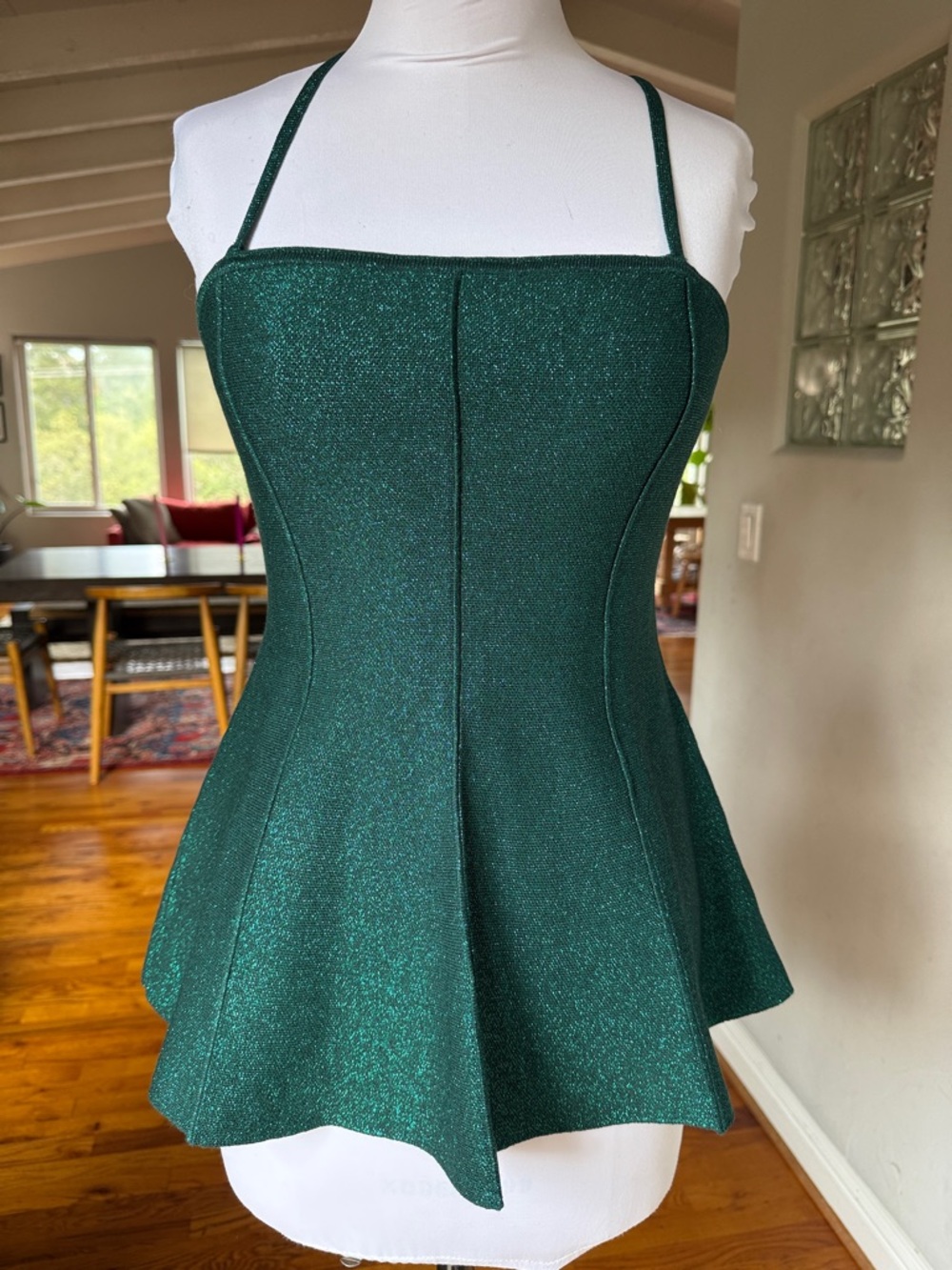 ANTHROPOLOGIE Green Shimmer Peplum Camisole Top Small NWT